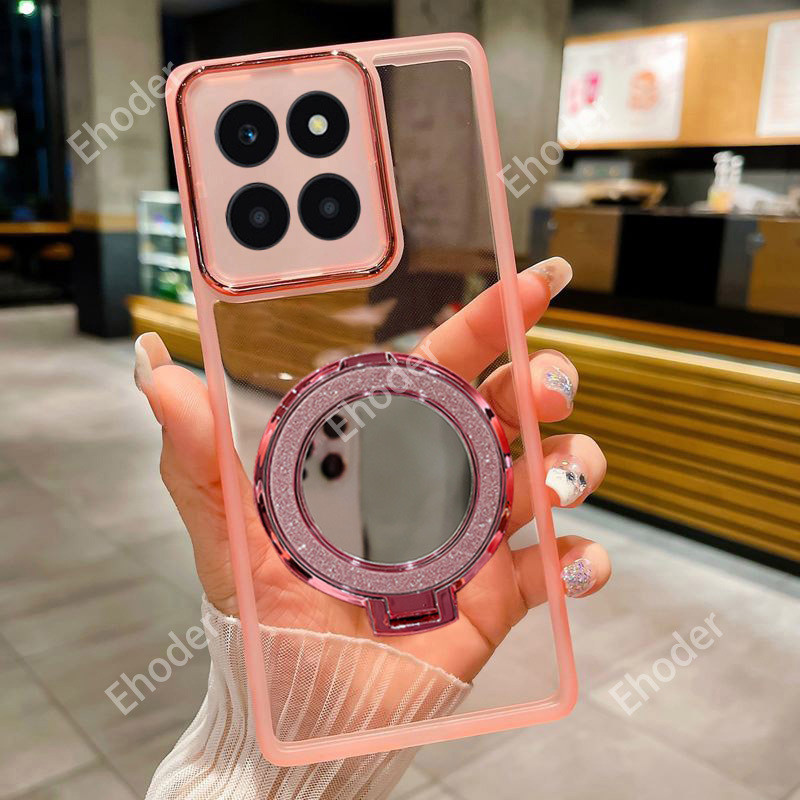 ปลอกสําหรับ iQOO Neo 10 5G 2025 โปร่งใสพร้อมกระจกแหวนผู้ถือแม่เหล็กสําหรับ iQOONeo10 Neo10R 10R นุ่ม