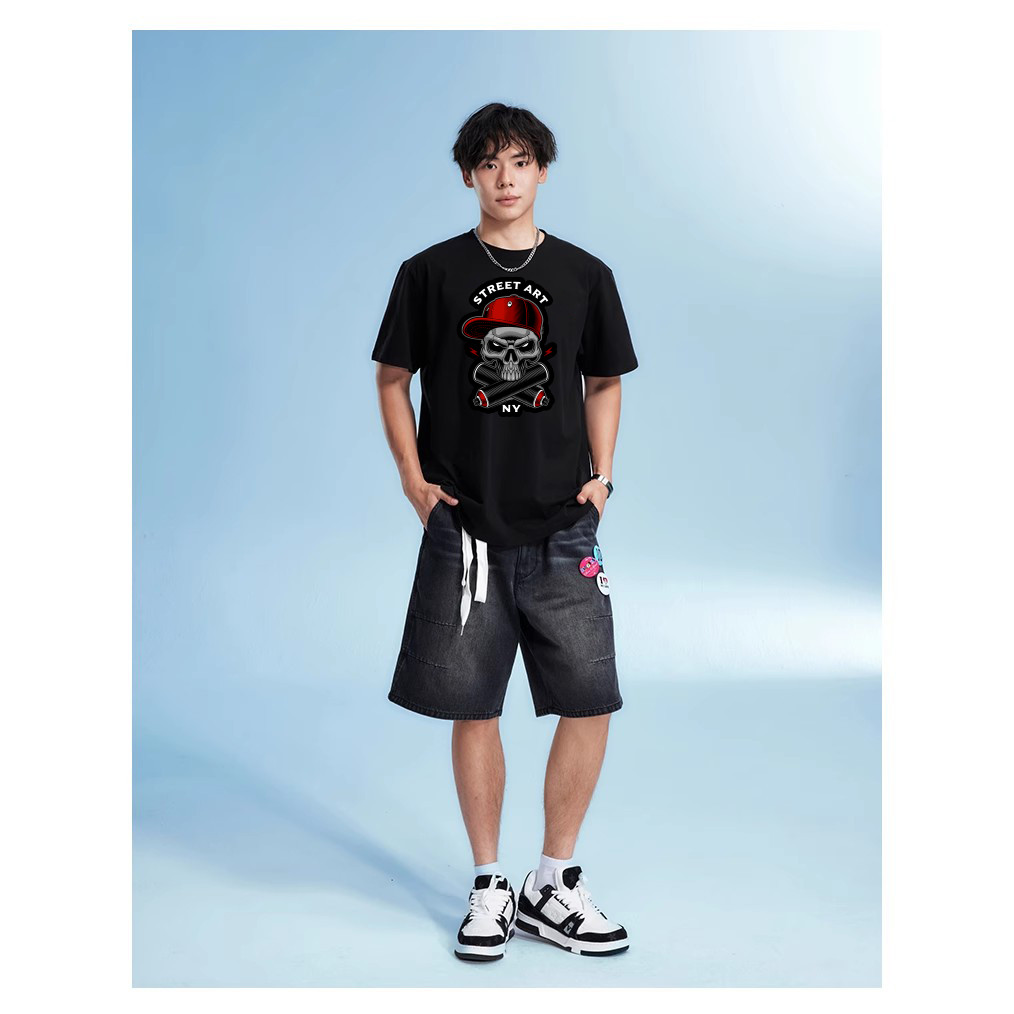 Local Dispatch Mens Skull Gothic Basketball Anime T-Shirt - Mens Plus Cotton Manga Tee