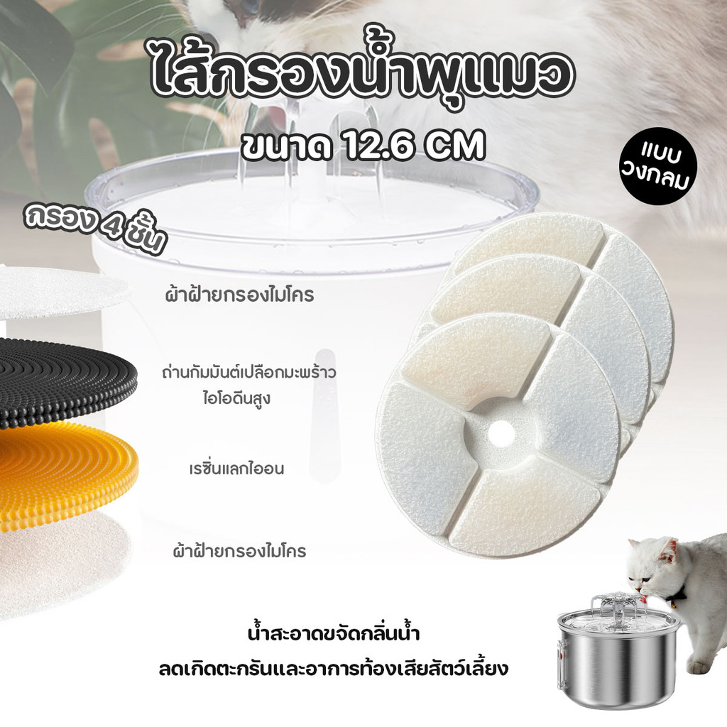 ไส้กรองน้ำสำหรับน้ำพุแมว ไส้กรองน้ำพุแมววงกลม 12.6 cm