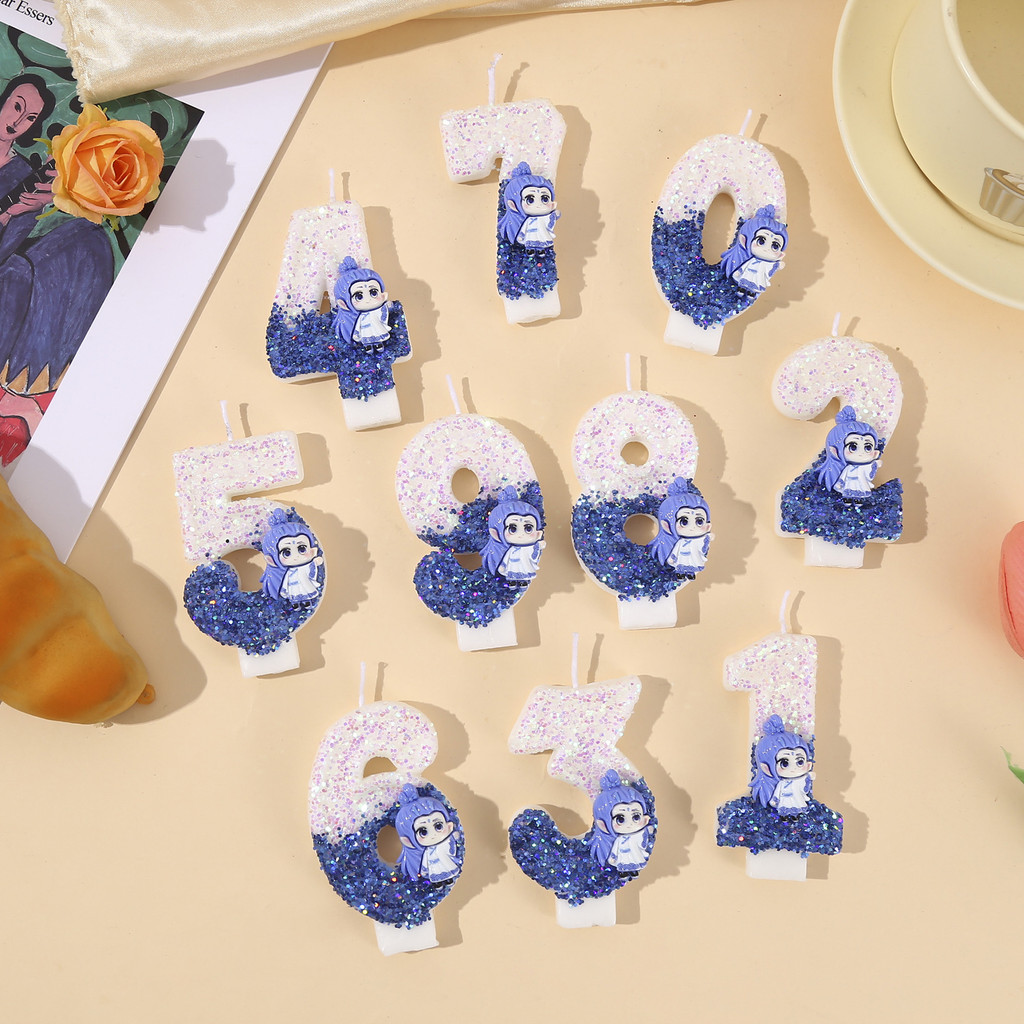 การ์ตูนการ์ตูน Awing จํานวนเทียนเด็กวันเกิด Theme บรรยากาศตกแต่งการจับคู่สีเทียน Creative เลื่อมเทีย