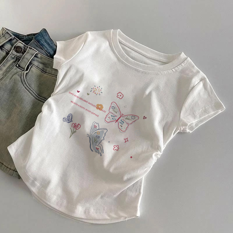 SELVZE เสื้อยืดผู้หญิง เวอร์ชั่นเกาหลีของกระแสน้ำแน่นเข้ารูปพอดีสั้นเอวสูงบาง C002279