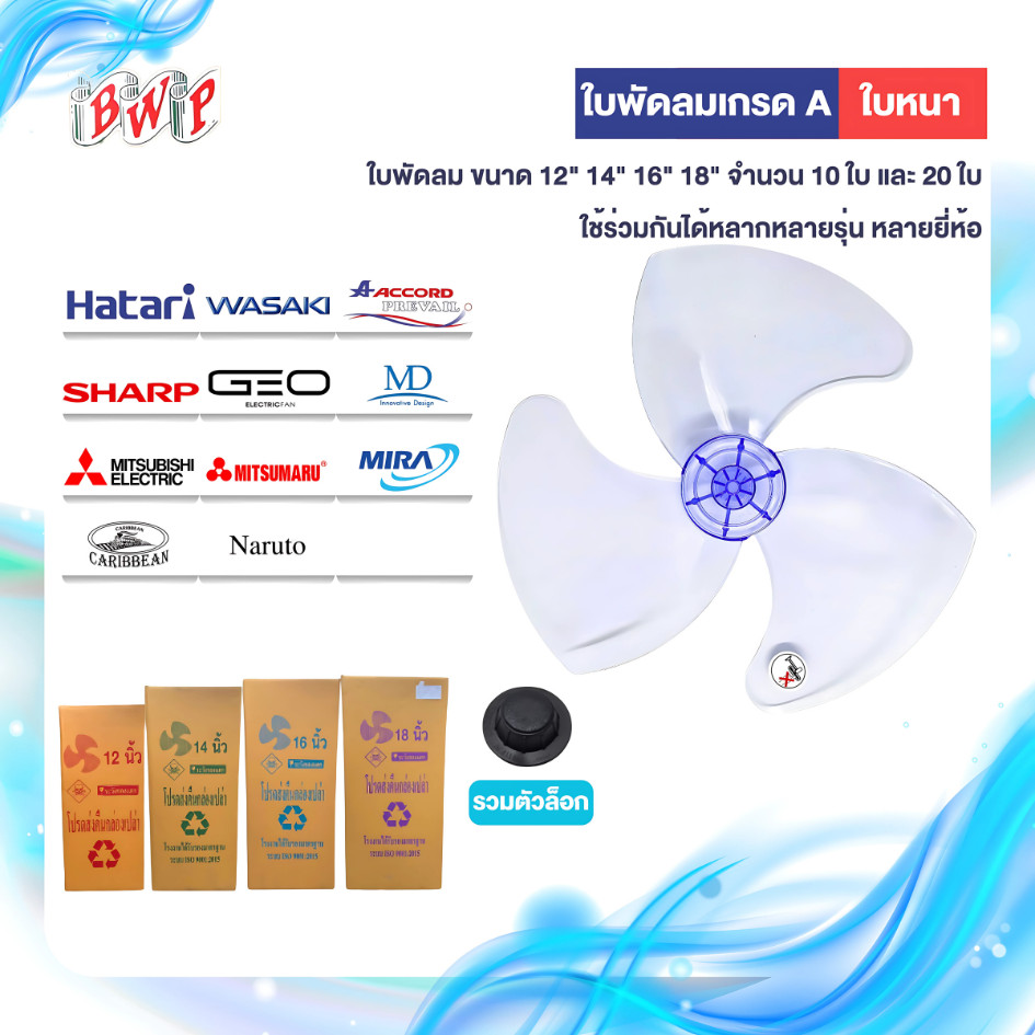 (FANxx) ใบพัดลม 12,14,16,18 นิ้ว แบบหนา จำนวน 10 และ 20 ใบ ใช้ได้กับหลากหลายยี่ห้อ ส่งตรงจากโรงงาน ออกใบกำกับภาษีได้