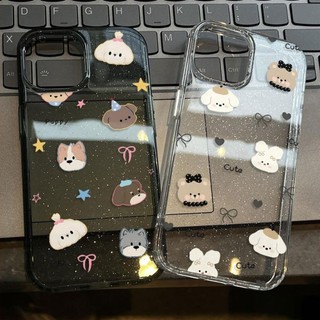iPhone 16 Pro Max iPhone 11 เคสใสแบบแวววาว TPU นุ่มสีสันสดใส สัตว์น่ารักและสวยงาม Compatible iPhone15 Pro max 14 13