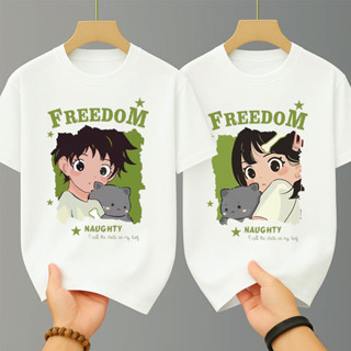 เสื้อยืด เสื้อคู่รักชายหญิงเกาหลี oversize ลายการ์ตูน  เหมาะ…