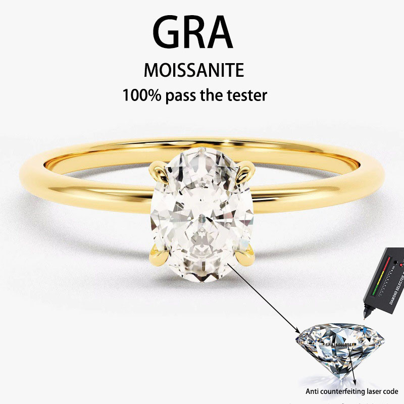 แหวนโมเอซานิตรูปไข่ ขนาด 0.5-5 ct พร้อมใบรับรอง GRA สแตนเลส S925 พ่นเคลือบแพลทินัมแท้