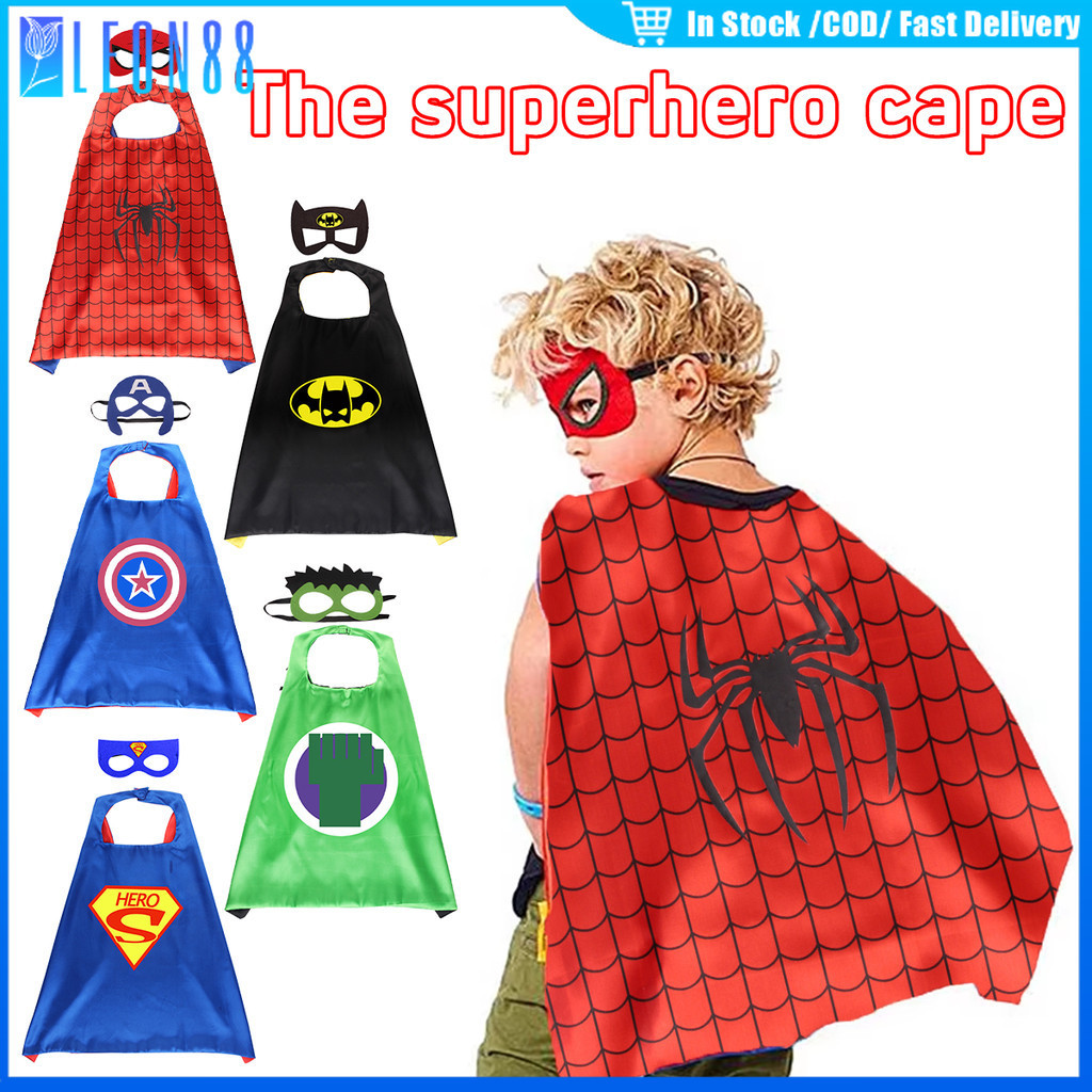 ของมาใหม่！เสื้อคลุม superhero เด็ก 70*70ซม.แถมหน้ากาก ลายการ์ตูน ชุดอีสเตอร์ฮาโลวีน
