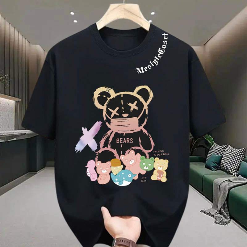 เสื้อยืดคอกลม แขนสั้น สกรีนลายหมีน่ารัก oversize t-shirt เสื้อแฟชั่นสุดฮิต เสื้อหมี โอเเวอร์ไซส์คนอ้วน ผ้านุ่มใส่สบาย