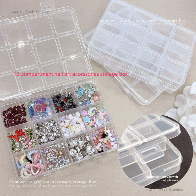 กล่องเก็บของตกแต่งเล็บแบบใส 12 ช่อง / กล่องเก็บเพชร เครื่องประดับ ต่างหู เมล็ดพืชอเนกประสงค์