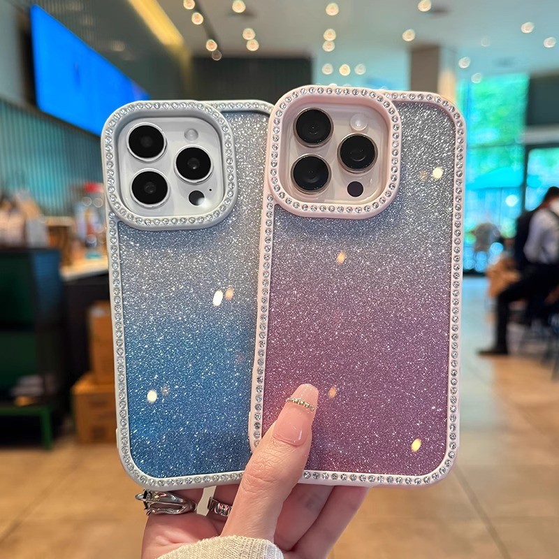เพชร-กรอบโปร่งใสGradient Glitterเคสโทรศัพท์สําหรับiPhone 11 12 13 14 15 16 Pro Max 14/15/16 Plusนุ่มกรณีกันกระแทกกลับกรณี - รูปที่ 7