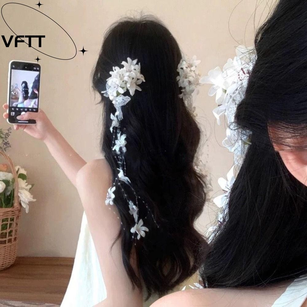 VFTT กิ๊บติดผมดอกไม้ลิลลี่ หมวกพู่กิ๊บ แฟชั่นเครื่องประดับผม คลิปด้านข้างจัดแต่งทรงผม ใบเรียกเก็บเงินเป็ด สำหรับผู้หญิง
