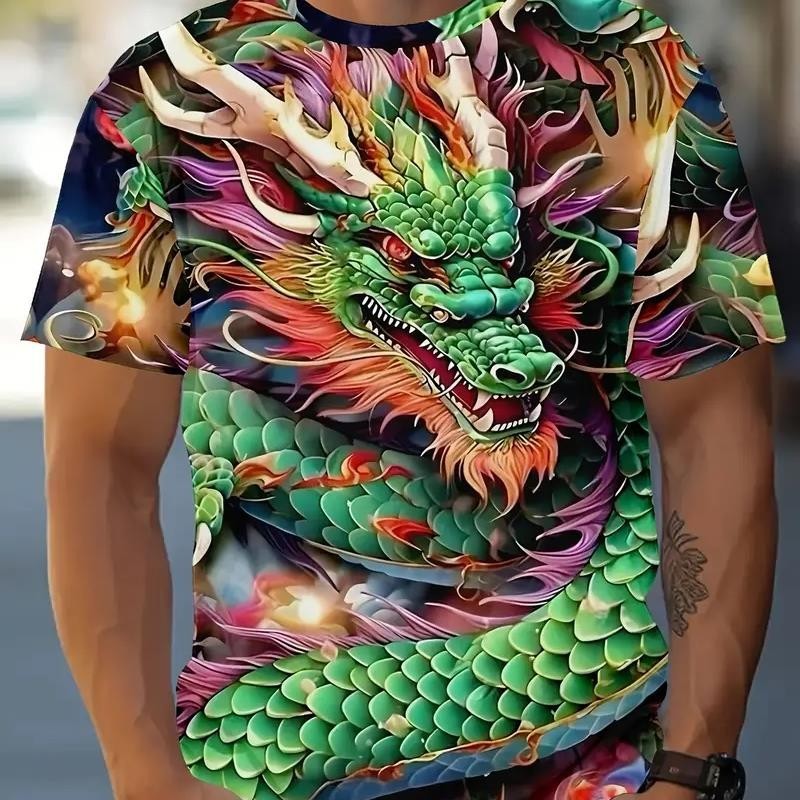 2024 เสื้อยืดพิมพ์ 3D มังกรและดอกไม้ อินเทรนด์ สบายๆ แขนสั้น รอบคอดี-s2024 Succulent-SLIP2.1LF5
