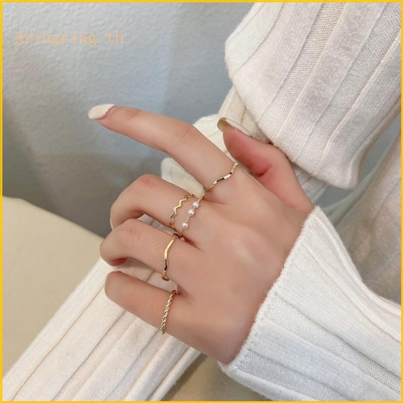 ARIN ชุด Boho สำหรับผู้หญิง ประกอบด้วย 5 แหวน stack midi fingertip พร้อมเครื่องประดับ