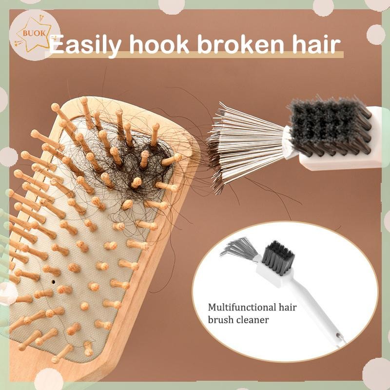 BUOK 2 in1 หวีทําความสะอาดที่ละเอียดอ่อนทําความสะอาดแปรงผมหวีเครื่องมือทําความสะอาด Handle Embed เคร