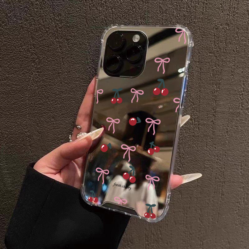 SAMSUNG ปลอกสําหรับSamsung S24 S23 FE S25 Ultra S22 Plus A06 A15 A35 A36 A55 A56 A16 A52 4G Cherry Bowknot Make Upกระจกกันกระแทกนุ่ม
