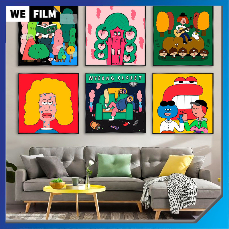【40X40ซม】แขวนภาพ ภาพวาดตกแต่ง รูปการ์ตูน ภาพจิตรกรรมสําหรับติดตกแต่งผนังบ้าน สไตล์เกาหลี สําหรับตกแต