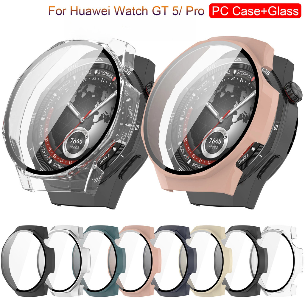 แก้ว + สําหรับ Huawei นาฬิกา GT2 GT2e GT3 GT4 GT5 Pro 42 มม.46 มม.41 มม.SmartWatch All-Around Screen Protector PC กันชนกระจกนิรภัย GT2 GT2e GT3 GT4 GT5 Pro กรณีไม่มีขนาด