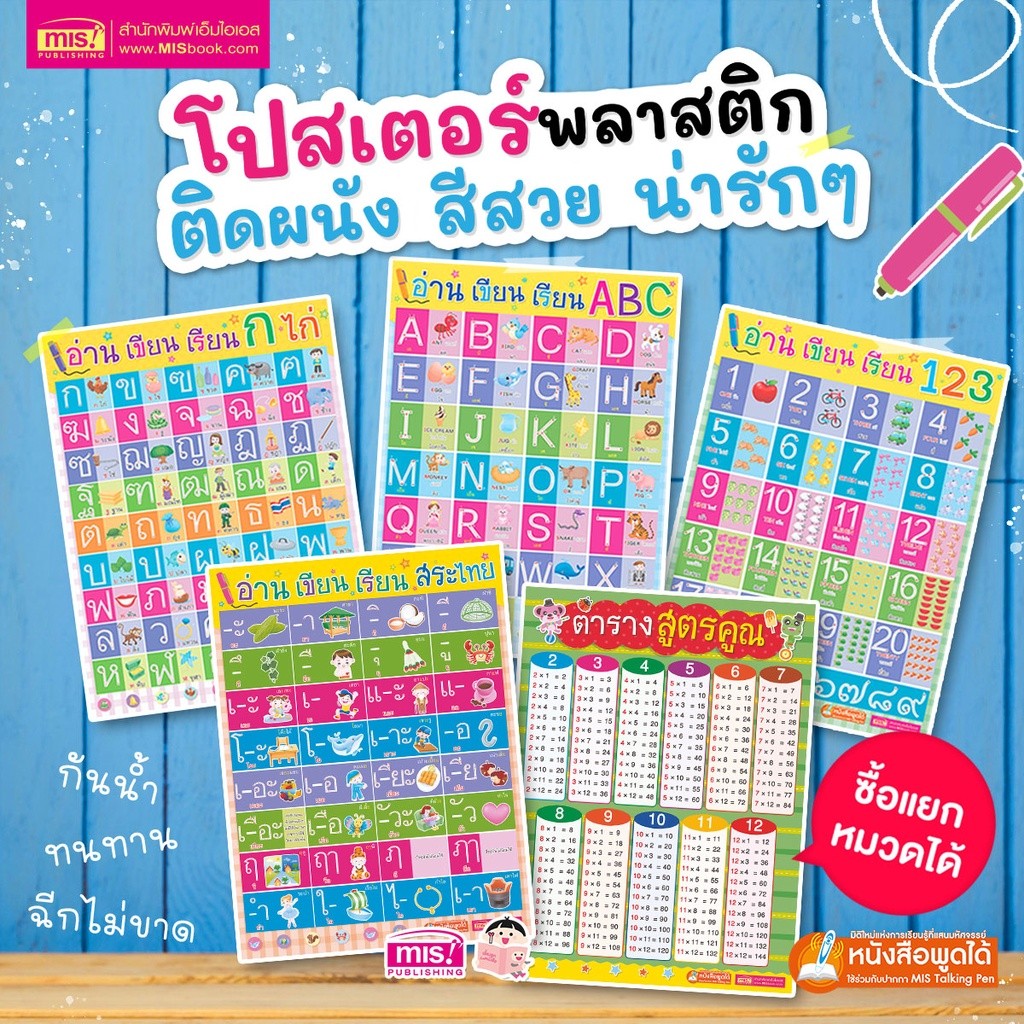 โปสเตอร์พลาสติก อ่าน เขียน เรียน  -ใช้ร่วมกับปากกาพูดได้ - (ซื้อแยกได้)