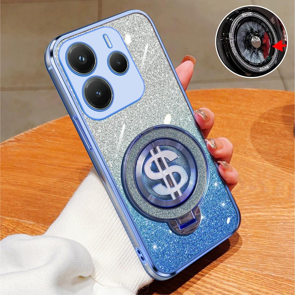 Xiaomi Redmi Note 14/14 Pro 4G 5G Case Softcase Glitter Ring Dollar Magsef Holder Premium