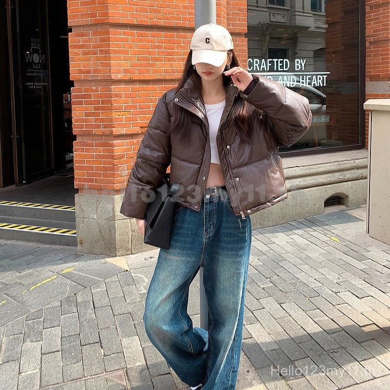 เสื้อแจ็คเก็ตบุใยฝ้ายผู้หญิงแบบสั้นหนัง PU เสื้อโค้ทฤดูหนาวเสื้อบุใยฝ้ายสำหรับคนตัวเล็กเสื้อบุใยฝ้ายผู้หญิง lutg - รูปที่ 3