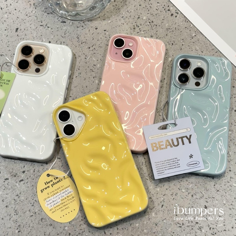 ibumpers เคสไอโฟน เกาหลี Simple Meteorite รูปแบบกรณีสี Candy สําหรับ iPhone 11 12 13 14 15 16 Pro Max ใหม่ปกหลังซิลิโคนอ่อนนุ่มกันกระแทก