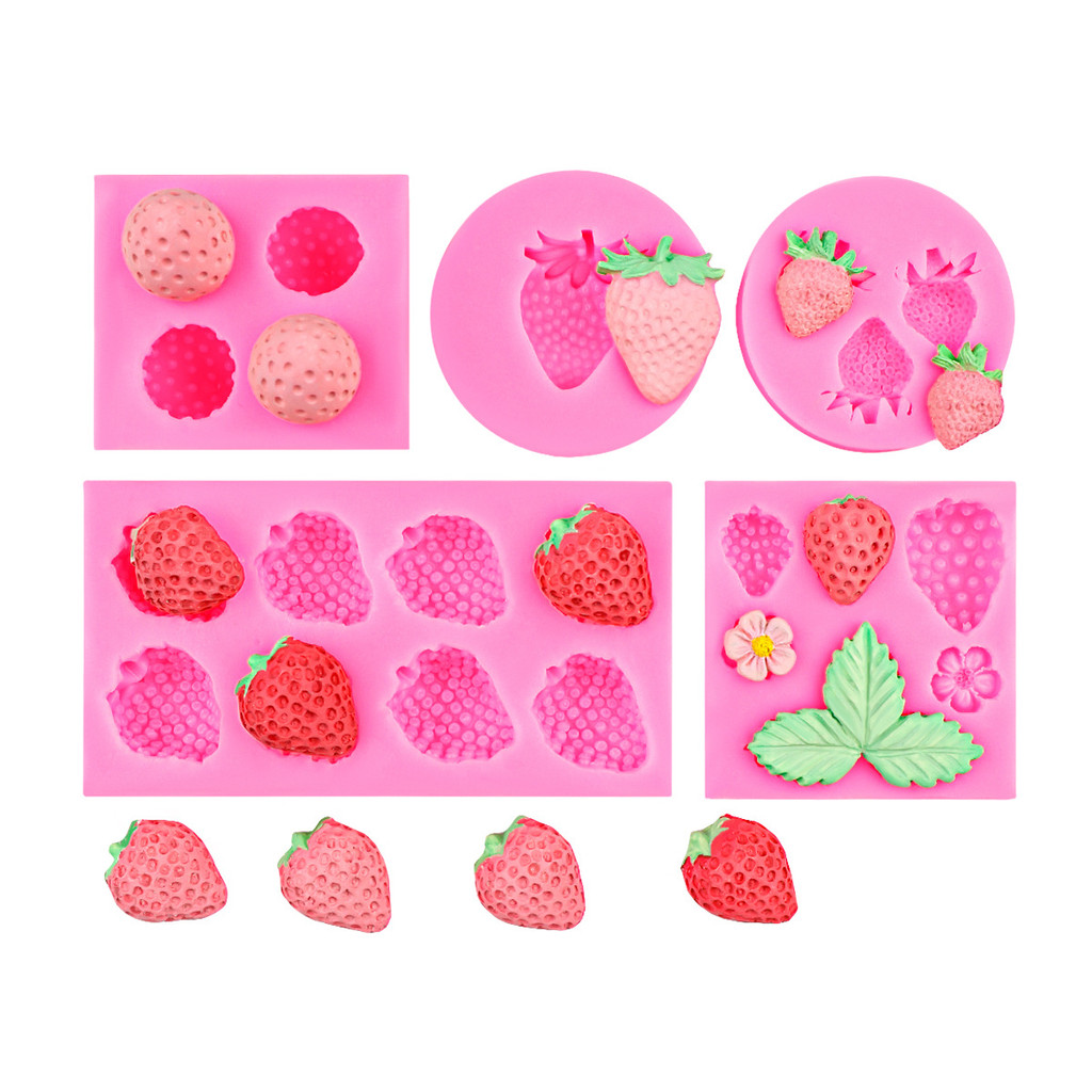 สตรอเบอร์รี่เบเกอรี่แม่พิมพ์ซิลิโคน Handmade Candy Jelly Bakeware 3D ดอกไม้สตรอเบอร์รี่ปักซิลิโคนผลไม้รูปร่าง Pastry แม่พิมพ์สําหรับสบู่ช็อกโกแลต Fondant ไอศกรีม Cupcake เค้กตกแต่ง