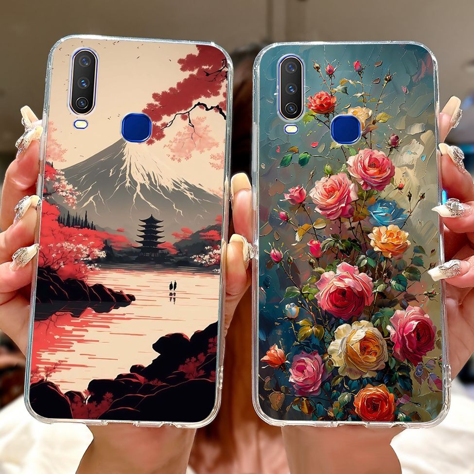 Vivo Y12 1904 1940 Y15 2019 เคสโทรศัพท์ Vivo Y12 ปกใสแมวน่ารักแฟชั่นดอกไม้ทาสีฝาหลัง Vivo Y15 2019 เ