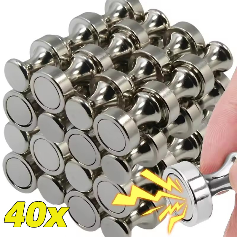 6/10/20/40 ชิ้นโลหะแม่เหล็ก Pushpin Hooks - Strong Neodymium Push Pins สําหรับไวท์บอร์ดตู้เย็น