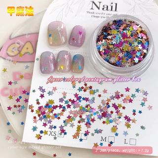 ดาวห้าแฉกที่มีสีสันผสมแต่งเล็บเลื่อมเลเซอร์ดาวบางเฉียบทําเองอุปกรณ์เสริมเล็บแพทช์