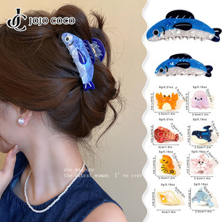 JOJO COCO Kẹp tóc cá mòi màu xanh lớn dành cho nữ Phim hoạt hình vui nhộn Động vật biển
