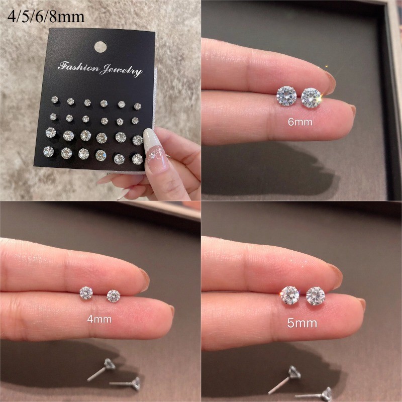 ผู้หญิง Bling Zircon ต่างหูเจาะหู Studs แฟชั่นอุปกรณ์เสริม 24 ชิ้น/ล็อต