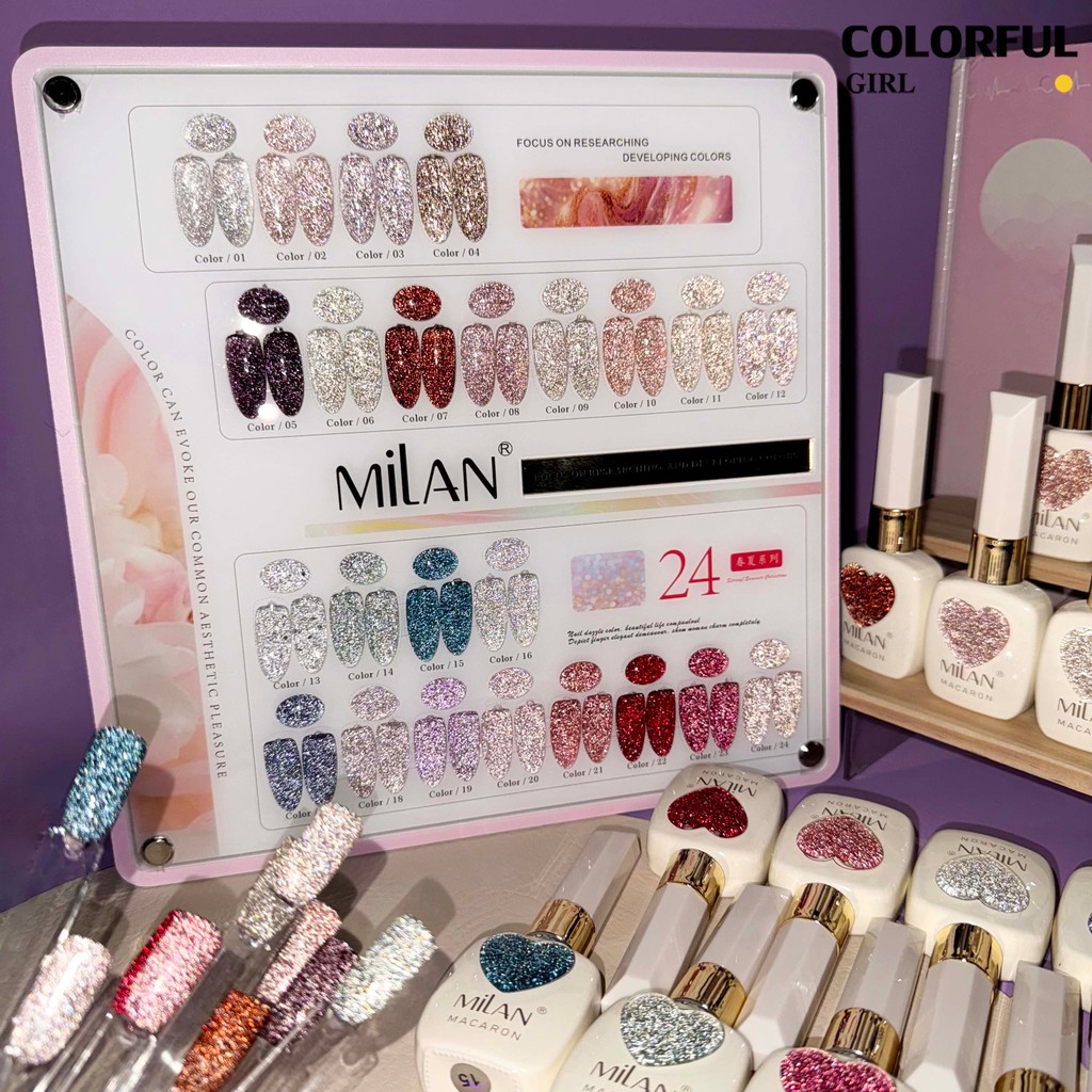 【พร้อมส่ง】MILAN C19 สีเจลแฟลช 24สี (milan)สีเจลทาเล็บ สี แถม ชาร์ทสี ยาทาเล็บเจล  ชุดสี 24สี + ฟรีชาร์ทสี