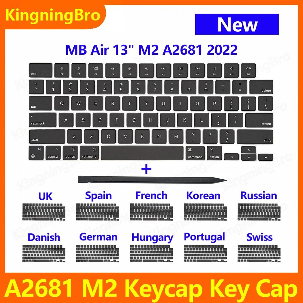 ใหม่เปลี่ยนคีย์บอร์ดคีย์ Keycap UK US สเปนฝรั่งเศสรัสเซียสําหรับ Macbook Air Retina 13.6 "M2 A2681 Keycap Key หมวก 2022