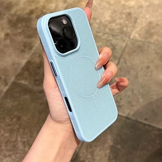 หรูหรารูตาข่ายกระจายความร้อนเคสโทรศัพท์สําหรับiPhone 11 12 13 14 15 16 Pro Max Plusแม่เหล็กฮาร์ดPCฝาครอบกันชน