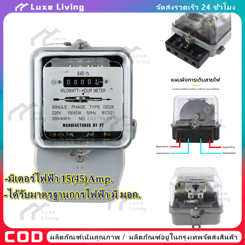 มิเตอร์ไฟฟ้า มิเตอร์ มิเตอร์ไฟ มาตราวัดไฟฟ้า 5A/15A เทา หม้อมิเตอร์ เนชั่นนาย