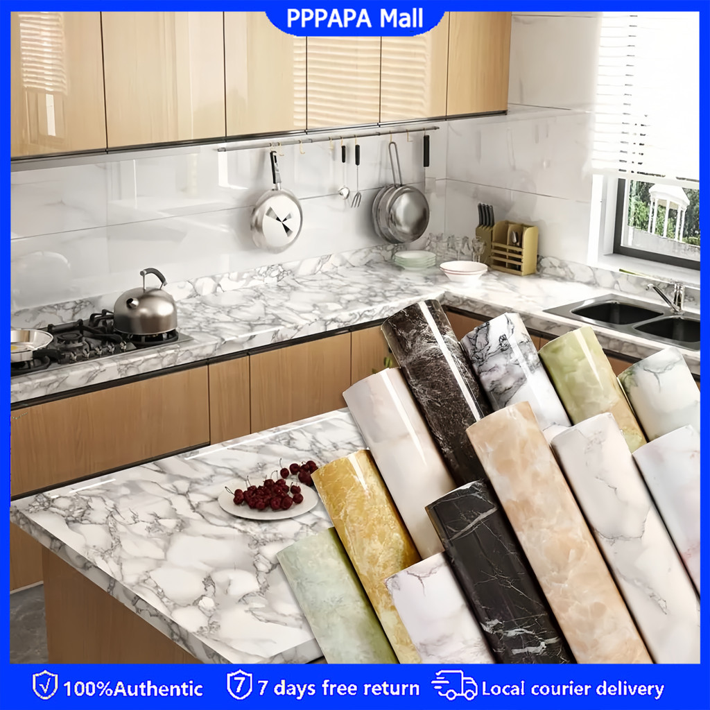 10PCS สติกเกอร์ติดผนังลายหินอ่อน PVC กันน้ำกันมัน มีกาวในตัว ตกแต่งห้องน้ำห้องครัว ห้องนั่งเล่น ติดง่ายทนทาน