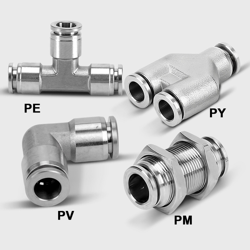 4 6 8 10 12 มม.ท่ออะแดปเตอร์ข้อต่อ 304 สแตนเลสนิวเมติกอุปกรณ์อากาศ Push in Quick Connector