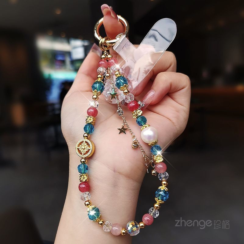 Boutique Hand-Made Gilt ดอกไม้โทรศัพท์มือถือคริสตัลจี้หญิงเครื่องประดับข้อมือ Niche High-End Hand-Beaded Chain