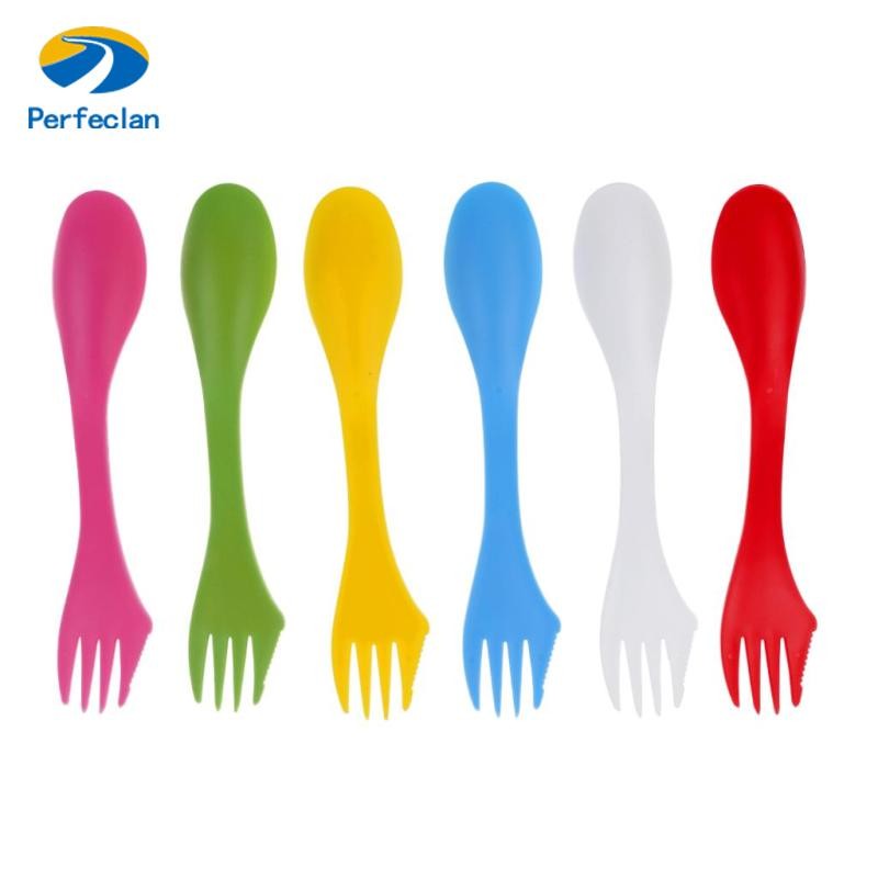Perfeclan 6 ชิ้นทนทาน Camping Utensils Spork Combo Travel Gadget ช้อนส้อม