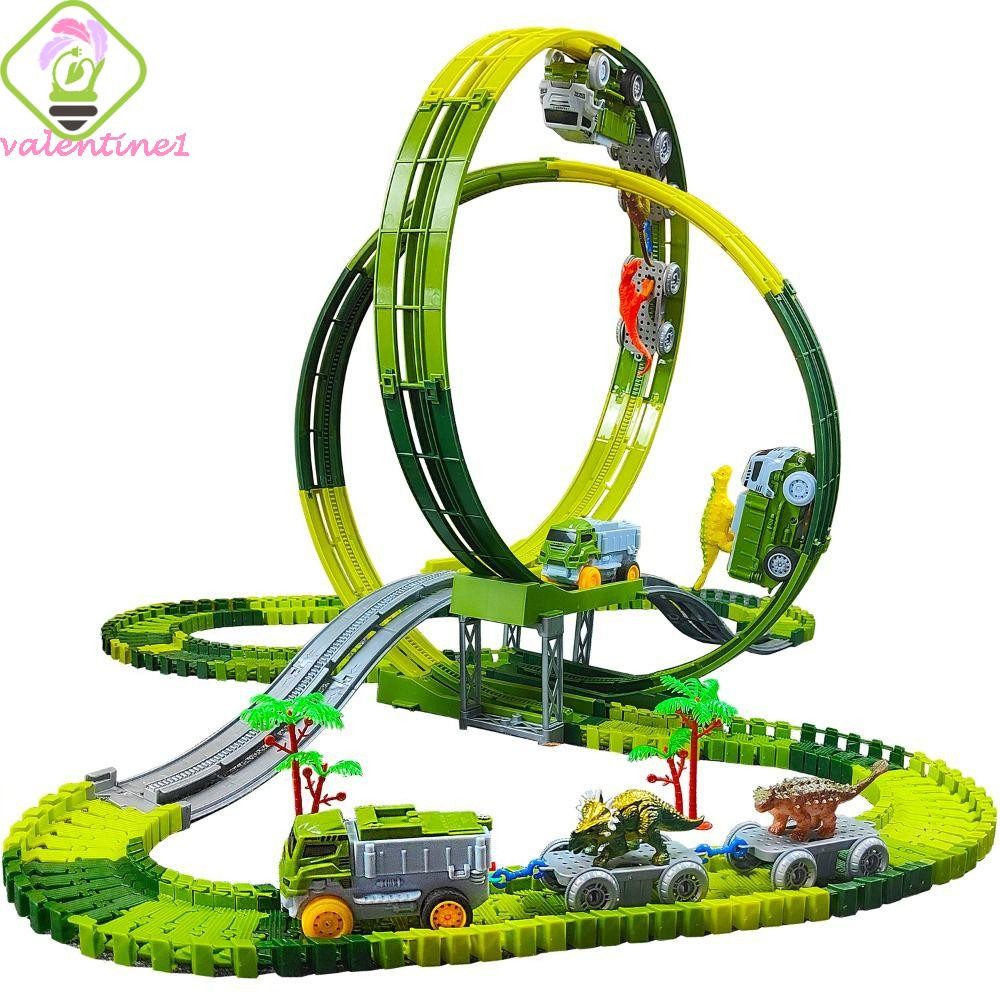 รถไฟรางรถไฟปีนเขา VALENTINE, Dinosaur World Elastic Track Electric Track Toy, Road Race Train Toy Anti-gravity Educational Dinosaur Track Car ของเล่นเด็ก