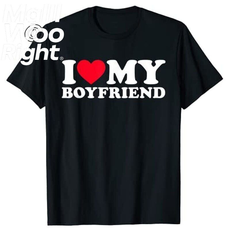 (จัดส่งตลอด 24 ชั่วโมง)Woo Right  I Love My Boyfriend เสื้อผ้าดังนั้น   เสื้อแขนสั้น Oversize แขนสั้น 6936