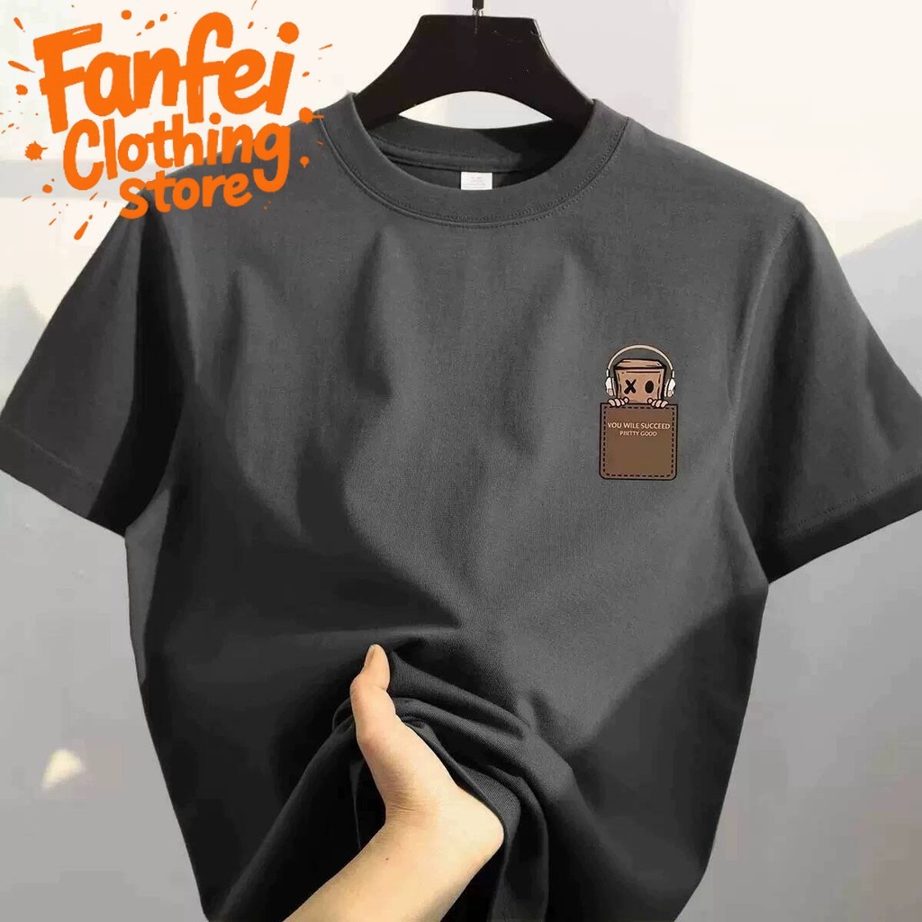 (จัดส่งตลอด 24 ชั่วโมง)Fanfei เสื้อยืด oversize เสื้อยืดผู้ชาย เสื้อยืดแฟชั่นกีฬา เพลง Woodman สวมใส่สบาย