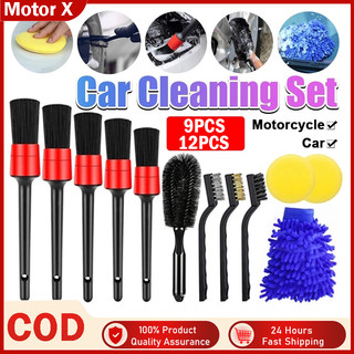 MOTOR 9pcs/12pcs car cleaning brush kit universal car seat detailing tire wheel rim wash tool