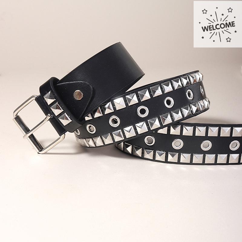 AT Rivet Hollow Bullet ตกแต่งเข็มขัดแฟชั่นหนัง Studded รูปที่ 8