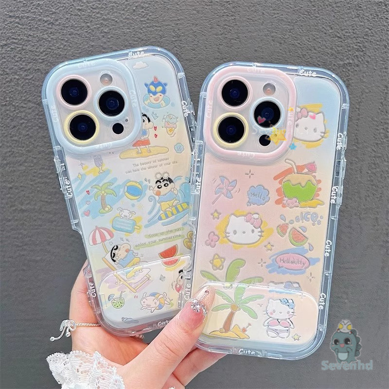 น่ารัก Crayon Shinchan Kitty ฤดูร้อน Time Casing สําหรับ iPhone 11 16 7Plus 13 14 15 12 Pro Max Xr X Xs Max คู่ Jelly เคสโทรศัพท์แฟชั่นเต็มรูปแบบเลนส์ฝาครอบป้องกันด้าน