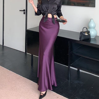 Laterme (11 สี S-6XL) กระโปรงยาวทรงหางปลา ผ้าซาติน พริ้วยาวสวย