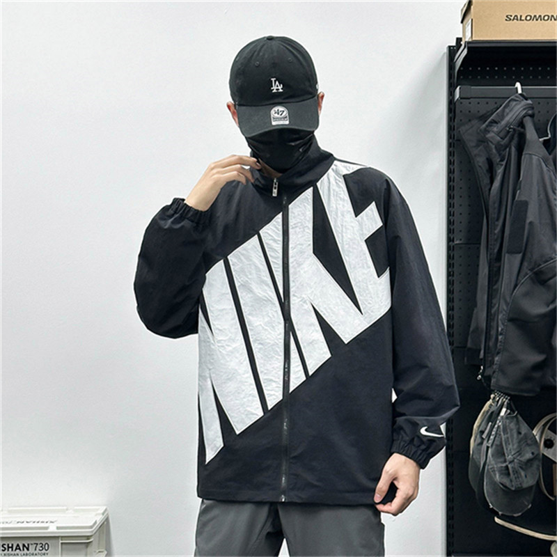 ปักโลโก้ Unisex Stand Collar Loose-fit Casual Outdoor Windbreaker Jacket