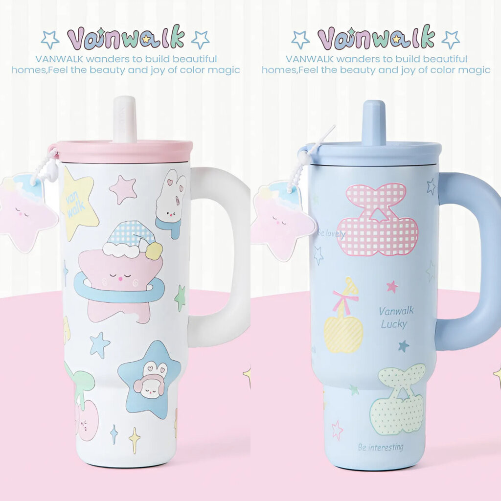 Vanwalk Aurora Cup 700ml / แก้วเก็บความเย็น +หลอด + พวงกุญแจห้อย /แก้วสแตนเลสเก็บอุณหภูมิ