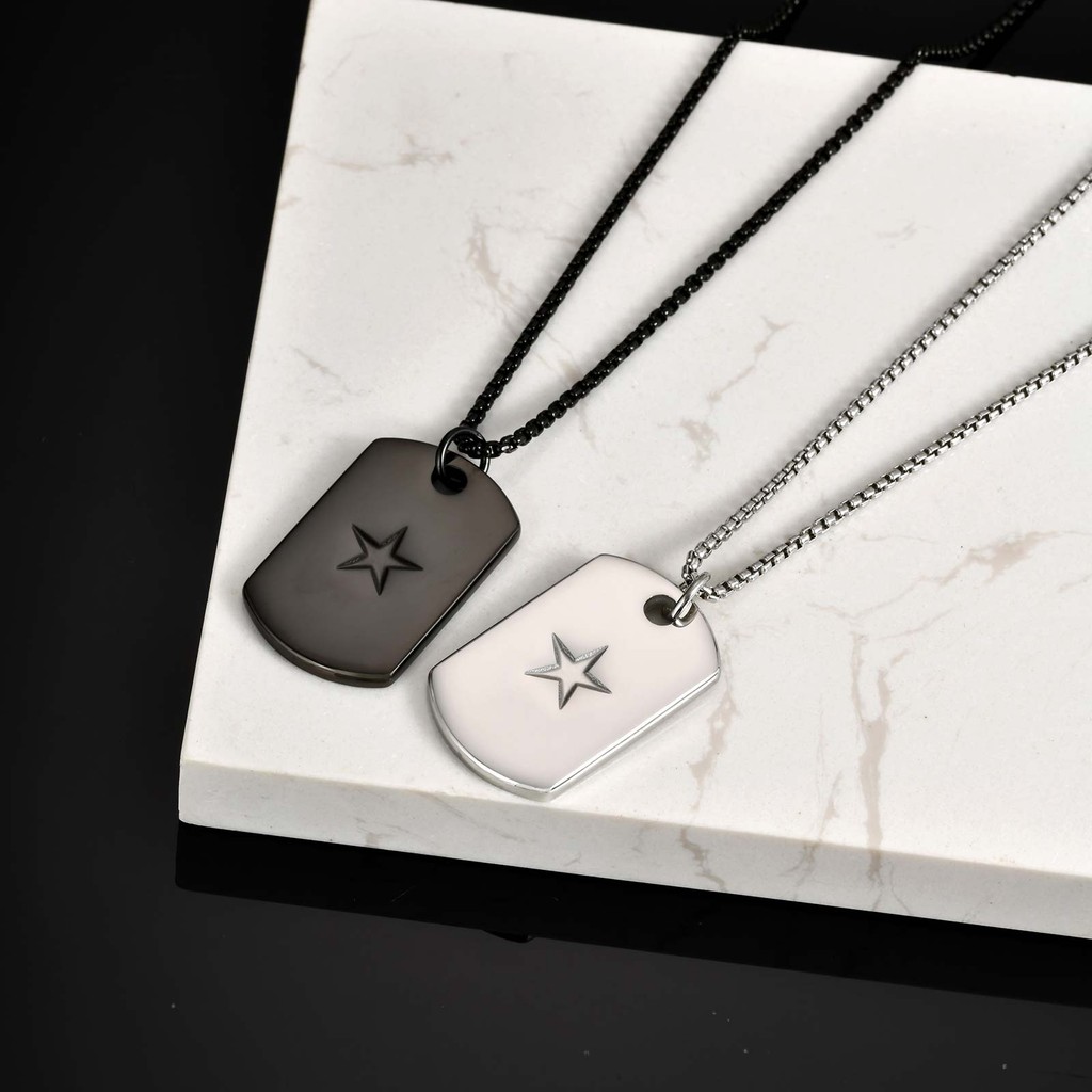 Vnox Simple Tag จี้สร้อยคอสําหรับชาย, Sliver สีสแตนเลสไม่ซีดจางรอบ Star Zirconia Square Charm Choker Unisex เครื่องประดั - รูปที่ 3
