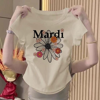 เสื้อรัดรูปเสื้อครอปฤดูร้อนอเนกประสงค์บางบาง คอกลม แขนสั้น ทรงสลิมฟิต แสดงผอม เสื้อยืดครอป เสื้อผ้าสำหรับสาวอ้วน เสื้อคร