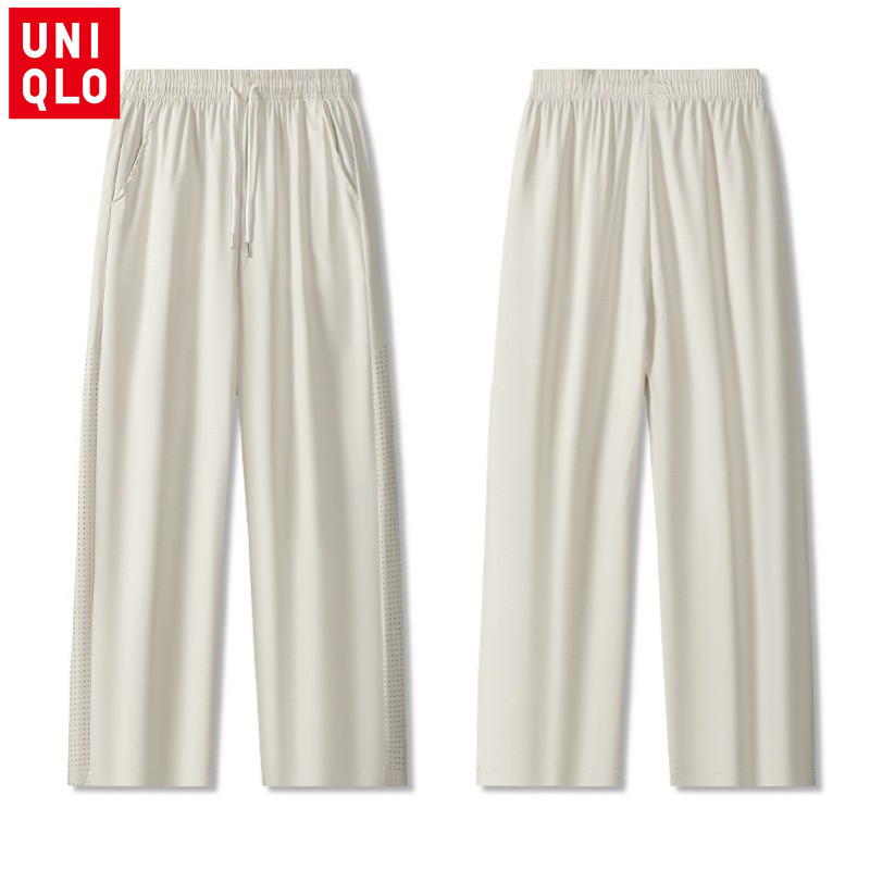 UNIQLO ยูนิโคล่ กางเกงขายาวตาข่าย/ระบายอากาศ/ กางเกงวอร์มบางเบาเย็นสบายในฤดูร้อน/กางเกงเอวสูง